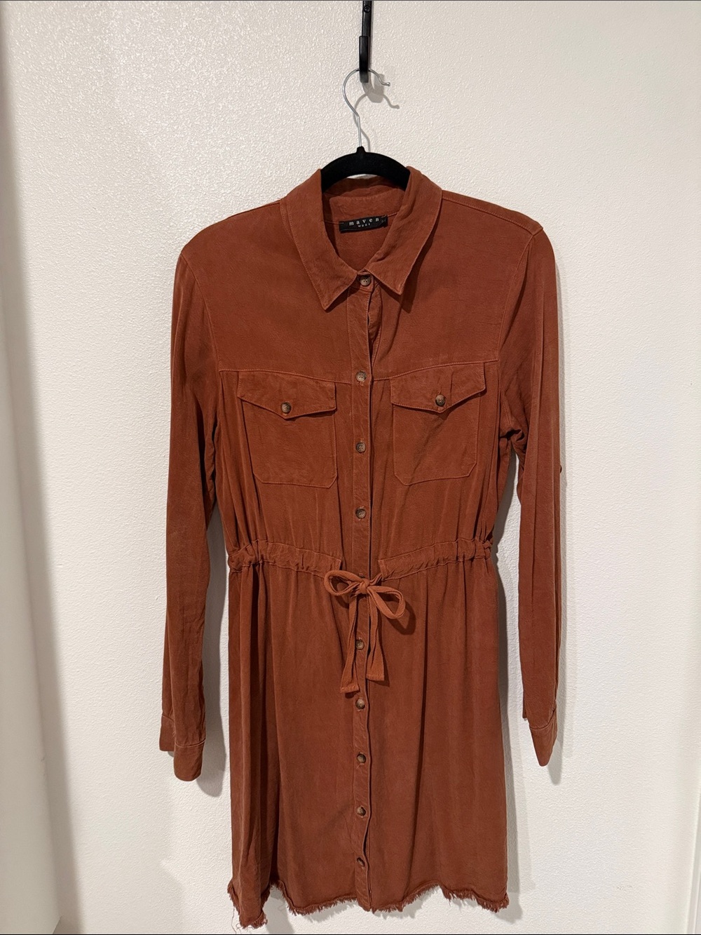 Maven West Rust Button-Front Long Sleeve Shirt Dress